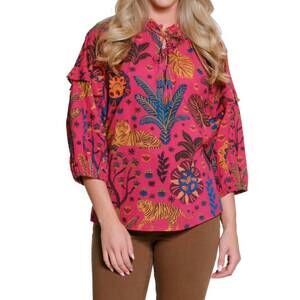 NEW TRU LUXE tie neck print top in pink multi